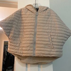 Steve Madden Puffer Zip up Hooded poncho in Nude with warm velour lining